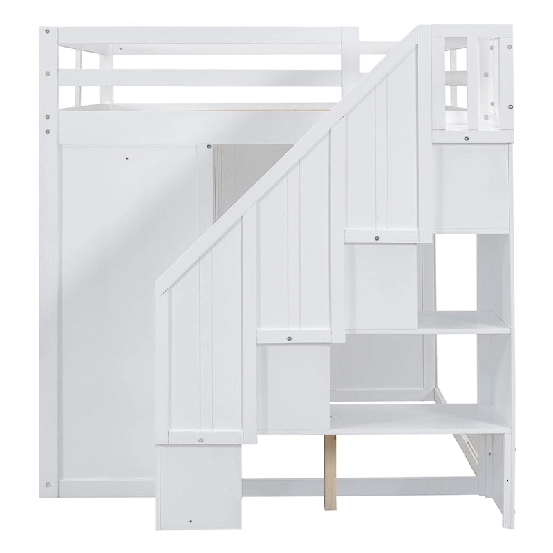Lit mezzanine en bois pleine taille avec armoires intégrées