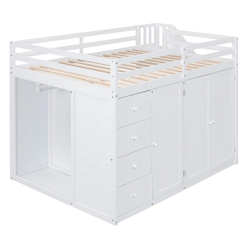 Lit mezzanine en bois pleine taille avec armoires intégrées