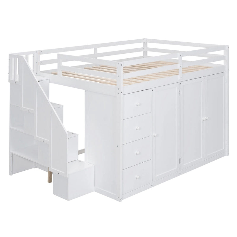 Lit mezzanine en bois pleine taille avec armoires intégrées