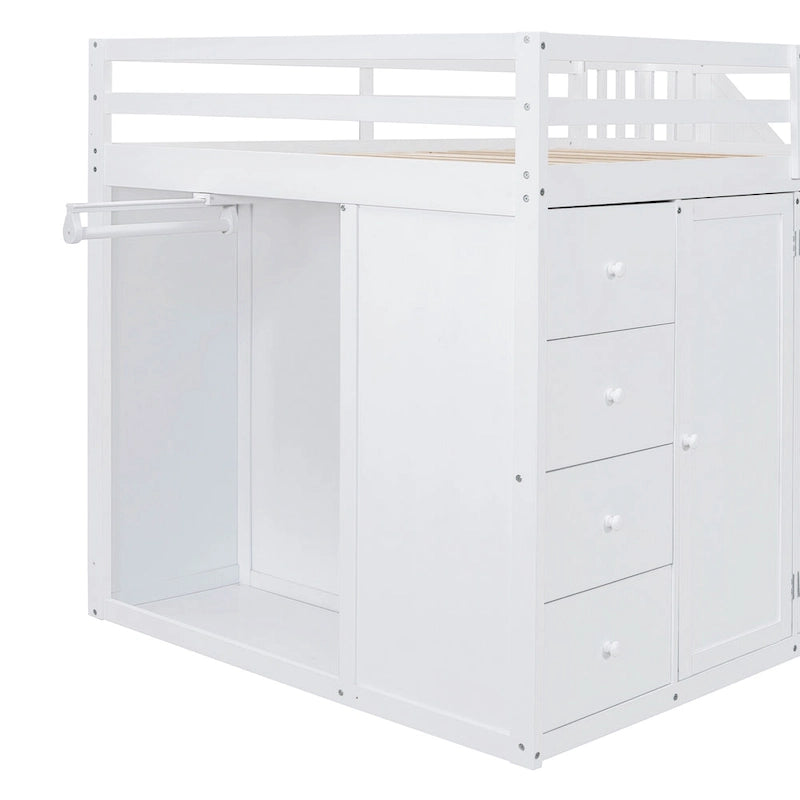 Lit mezzanine en bois pleine taille avec armoires intégrées