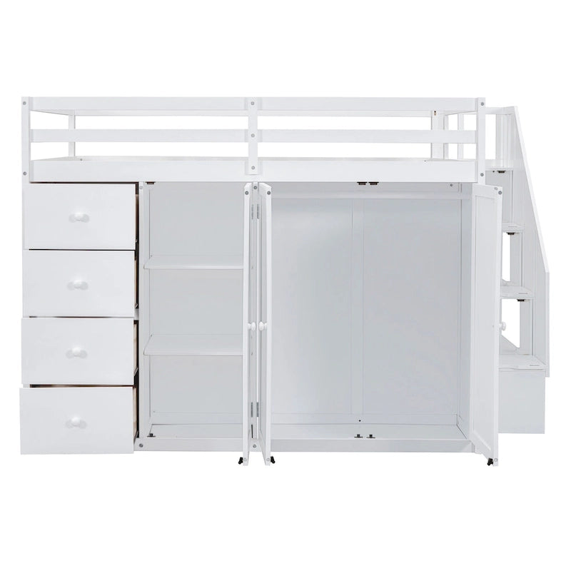 Lit mezzanine en bois pleine taille avec armoires intégrées