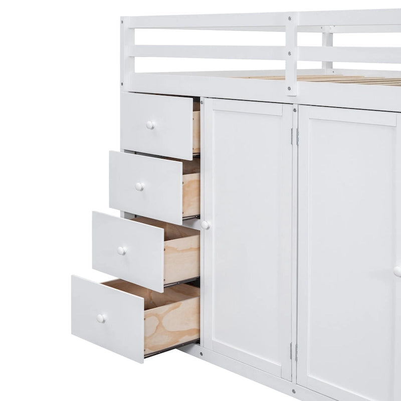 Lit mezzanine en bois pleine taille avec armoires intégrées