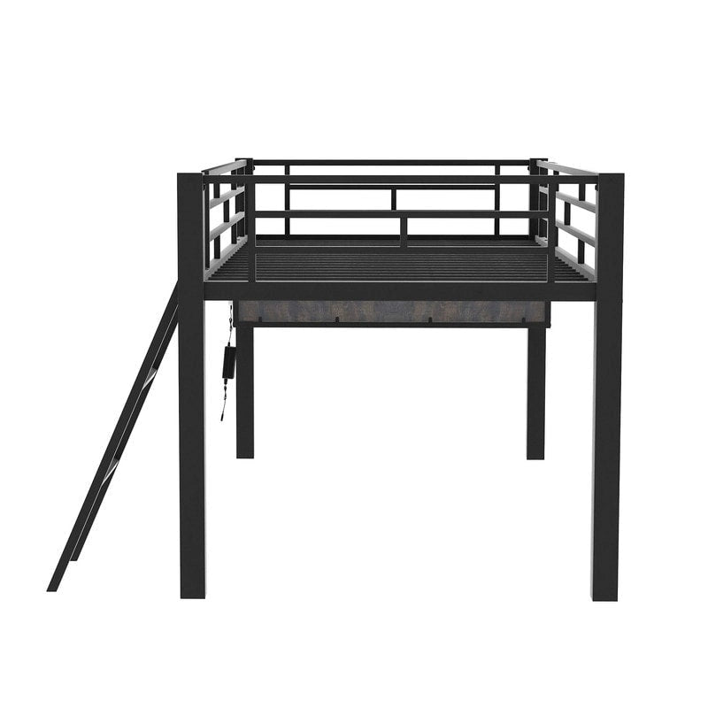 Lit mezzanine moyen de jeu double/complet avec bureau de jeu et lumières LED, cadre de lit mezzanine bas en métal avec échelle pour enfants et adolescents