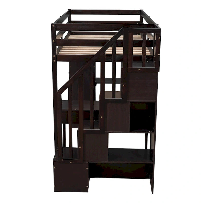 Lit mezzanine en bois massif taille double avec bureau