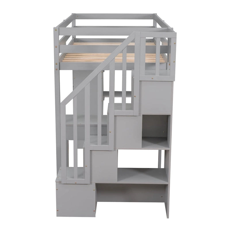 Lit mezzanine en bois massif taille double avec bureau