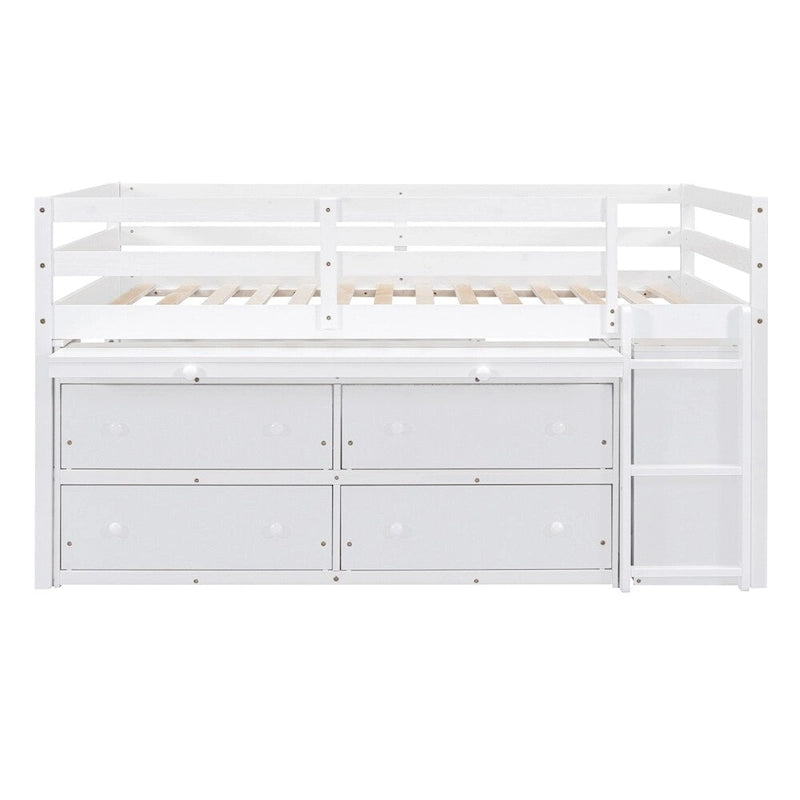 Lit mezzanine pleine grandeur en bois avec bureau rétractable et 4 tiroirs