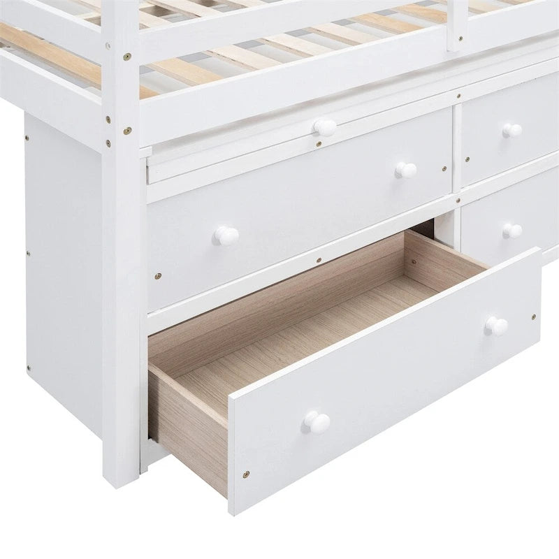 Lit mezzanine pleine grandeur en bois avec bureau rétractable et 4 tiroirs