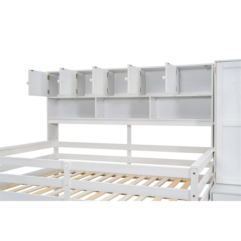 Lit mezzanine double en bois avec bureau et tiroirs intégrés