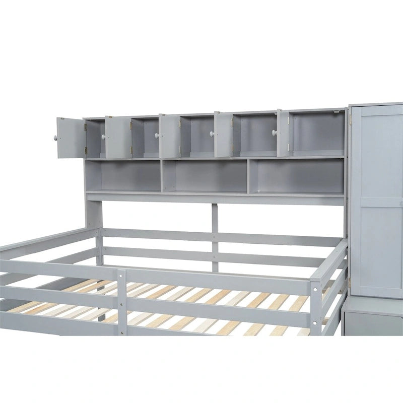 Lit mezzanine double en bois avec bureau et tiroirs intégrés