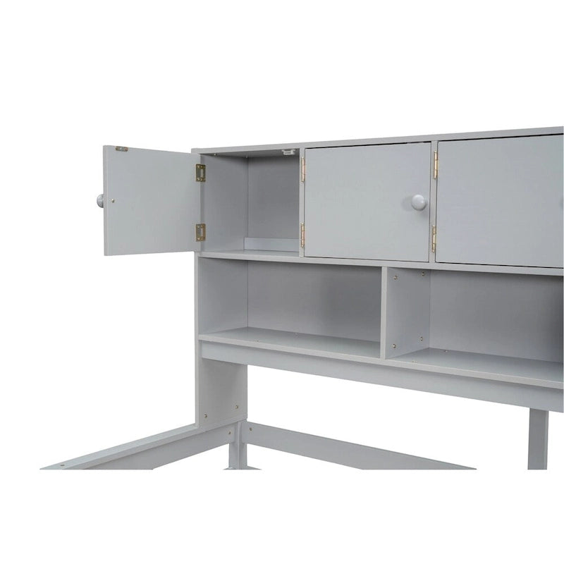 Lit mezzanine double en bois avec bureau et tiroirs intégrés