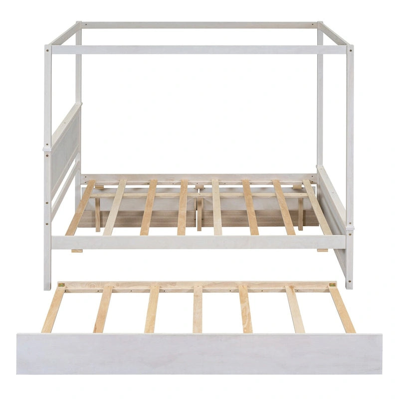 Lit à baldaquin complet en bois avec lit gigogne inclus pour un couchage supplémentaire