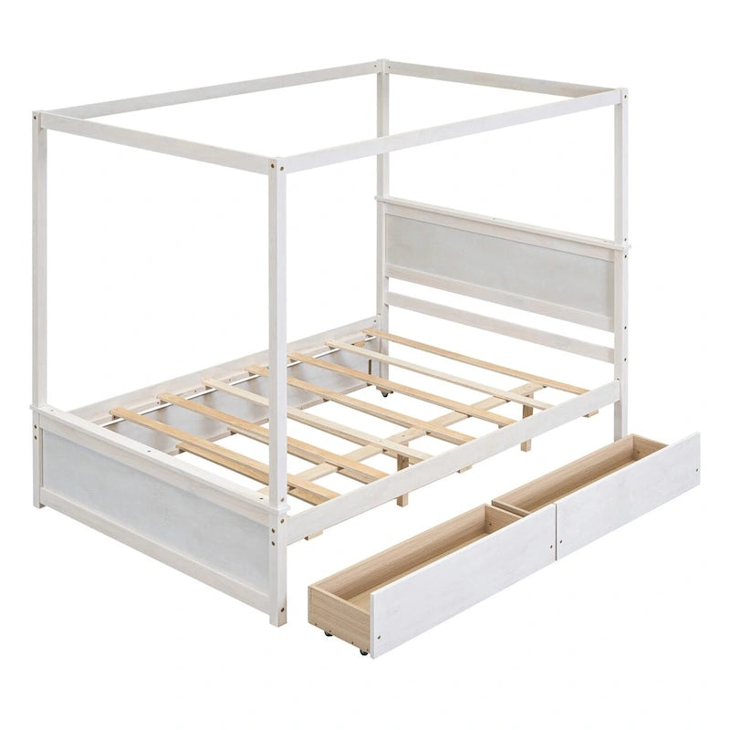 Lit à baldaquin complet en bois avec lit gigogne inclus pour un couchage supplémentaire