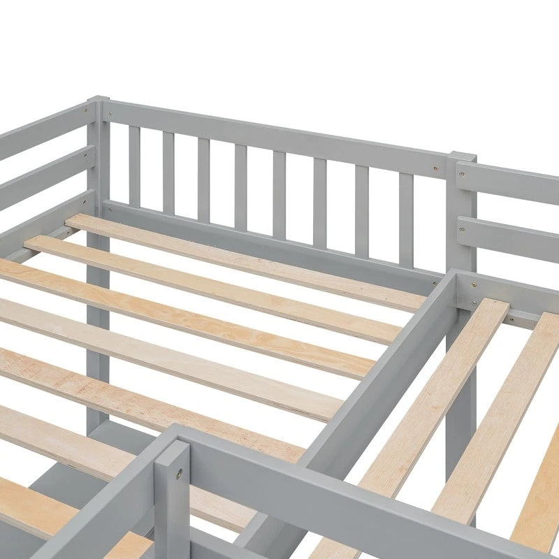 Lit mezzanine en bois en forme de L, double, avec échelle et 2 bureaux intégrés en forme de L